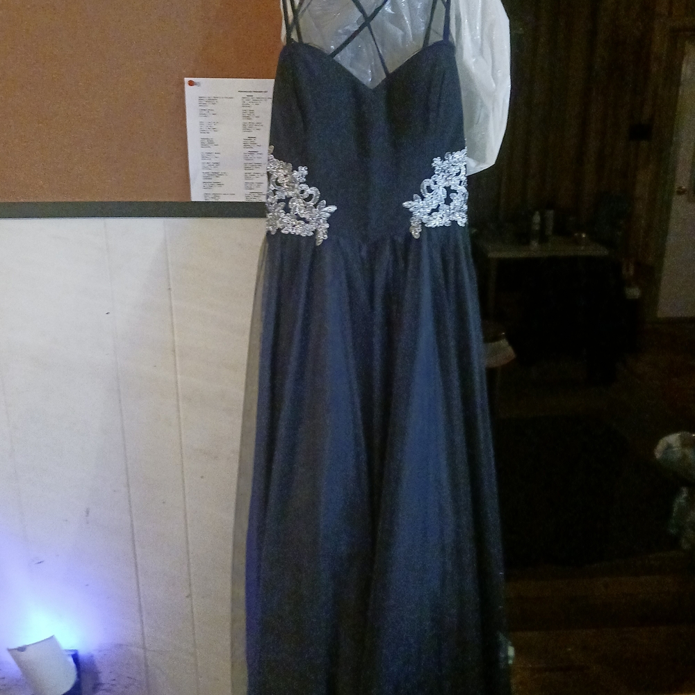 JCPenney Navy Blue Prom Dress with Silver Accents